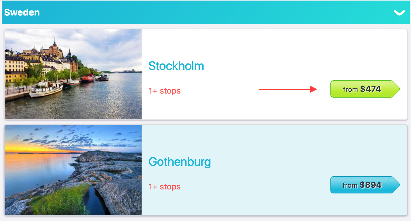 Selecting City with the Cheapest Flight to Sweden