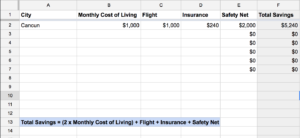 Google Spreadsheet - How much money should you save before moving abroad?